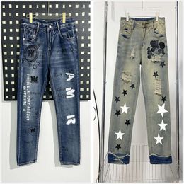Herenjeans designer jeans voor heren Broek gescheurd Hiphop High Street Fashion Brand Pantalones Para Hombre Motorborduurwerk Nauwsluitend A1
