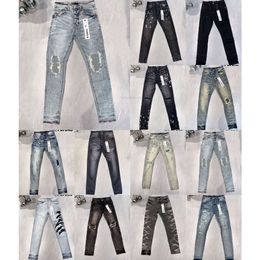 Jeans pour hommes jeans de créateur pour pantalons pour hommes violet violet tendances pour hommes en détresse noir déchiré motard slim fit moto hommes empilés trou baggy