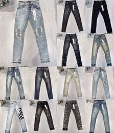 Jeans de jeans para hombres Jeans para pantalones Jeans Purple Jeans Jeans Tendencias de jeans desencadenados Biker Reped Risk Slim Fit Motorcycle Mans Jeans apilados Hombres Holgues Jeans Hole