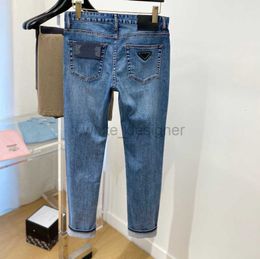 Heren jeans designer jeans hoogwaardige driehoekige jeans voor heren zomer dunne stijl met vier zijden elastische slanke fit kleine rechte poot casual broek trendy