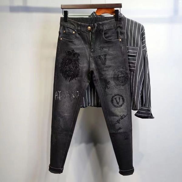 Jeans pour hommes Jeans de créateur Hip Hop Moto Bike Girl Denim Merchandise Hipster marque alphabet brodé Pantalon noir pour hommes