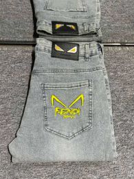 Heren jeans designer jeans luxe ff luxe broek ritsjagers toegang broek Milde Wash gratis schip goud patroon denim poki