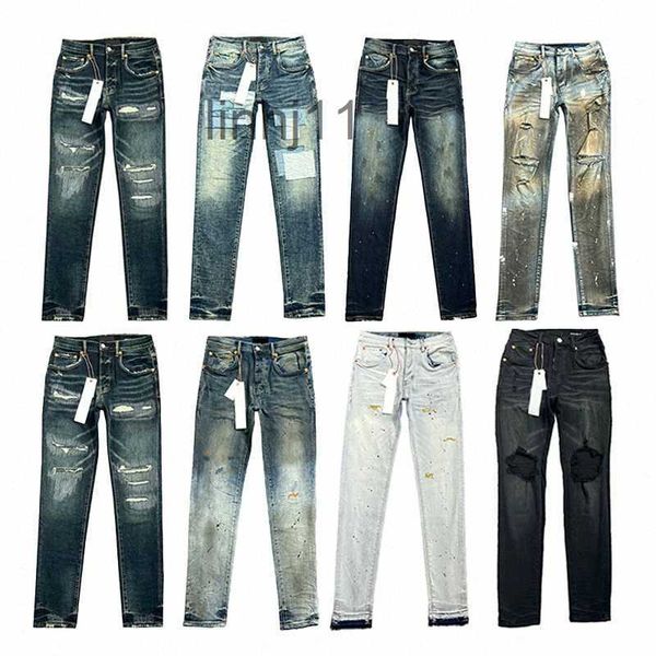 Jeans pour hommes Designer Jeans Hommes Violet Femmes Pantalons Violet Ksubi High Street Retro Paint Spot Slim Pieds Micro Élastique Hip-Hop Zipper Trou p R8ph # G397