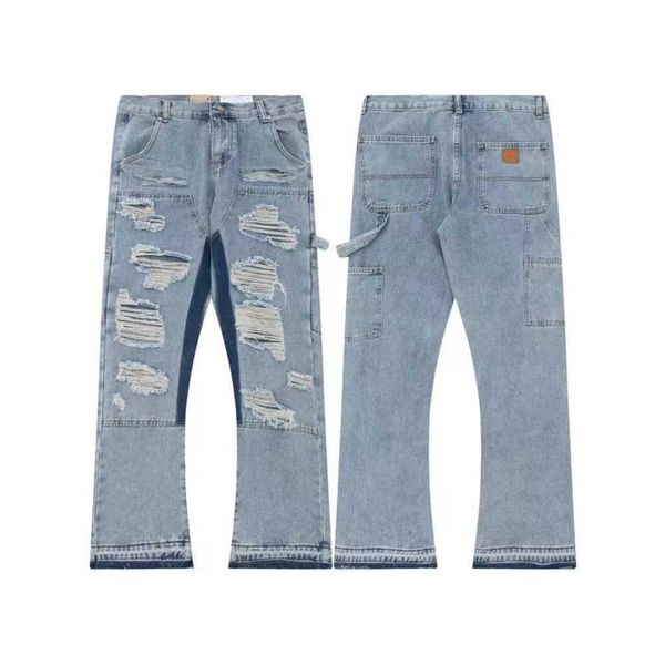 Pantalones de jeans de jeans para hombres rasgados hombres básicos para mujeres calles retro usa bootcut orificio de bote de botas mens mens m -2xl3p9q