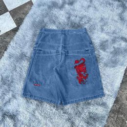 Heren jeans ontwerper jnco jeans Europese en Amerikaanse hiphop donkere en eigenzinnige Harajuku-stijl bedrukte denim paarse shorts 694