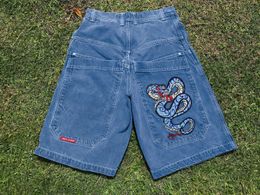 Herenjeansontwerper Jnco Jeans Europese en Amerikaanse hiphop donkere en eigenzinnige Harajuku-stijl bedrukte denim paarse shorts 531