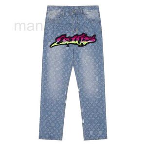 Heren jeans ontwerper dames gradiënt graffiti geprinte vlamjeans geprinte patchwork wijd uitlopende jeans geborduurde slanke fit high street jeans wtxs wtxs