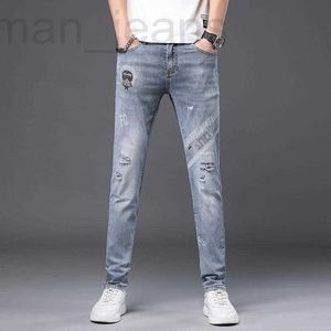 Herenjeans designer Light extravagante jeans heren nieuwe herfst 2020 slim fit, kleine voeten, elastische lichte kleurtrend, gebroken gat, klein monster, oude Boeddha S15K