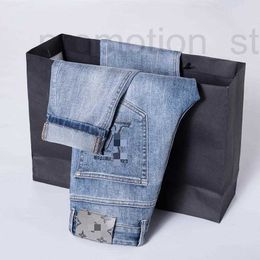 Heren jeans ontwerper lichte luxe kwaliteit lente/zomer slanke high -end elastische veelzijdige 3d kleine rechte been broek alle seizoenen 14ih
