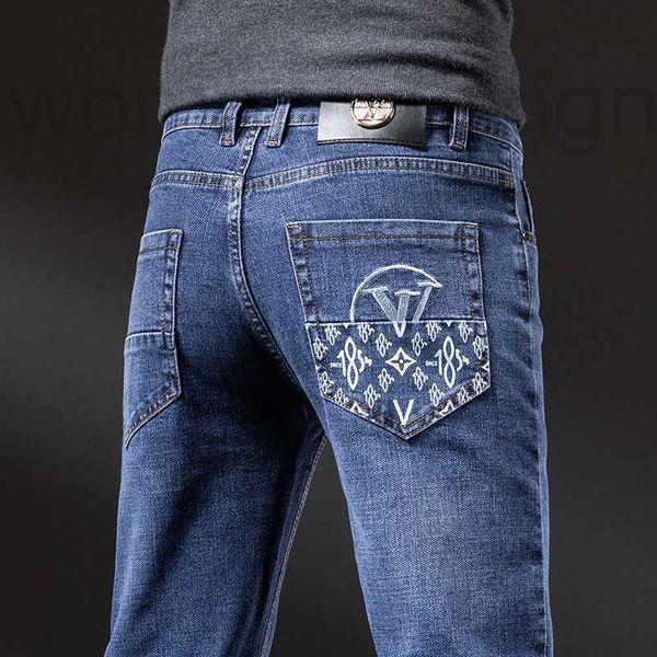 Jeans para hombres Diseñador de lujo Otoño e invierno 2021 AJ Fashion Brand New Men's Dark Blue Tendencia Slim Fit Pies pequeños Pantalones rectos Cabello FGI1