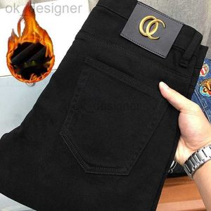 Heren jeans ontwerper luxe zwarte jeans voor heren herfst en wintermode trend casual elastische slanke leggings met toegevoegd fluweel en verdikt