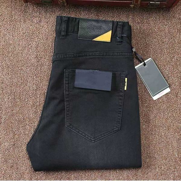 Pantalones vaqueros para hombre Pantalones vaqueros de lujo para hombre lavados con letras negras, parche de la fila superior, pantalones elásticos vintage con estampado de motocicleta IWNS