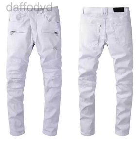 Jeans voor heren Designer Luxe heren merk gewassen ontwerp Witte denim broek met slanke pijpen Lichtgewicht stretch skinny motorfiets biker jean broek maat 28- 240305