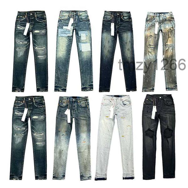 Jeans pour hommes Designer Hommes Violet Femmes Pantalons Ksubi High Street Retro Paint Spot Slim Pieds Micro Élastique Hip-Hop Zipper Trou Plus Taille 84H6