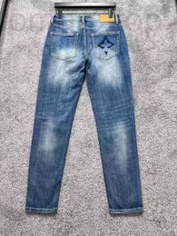 Herenjeans Designer herenjeans gewassen jeans klassieke borduurstijl slank hoogwaardige elastische slijtvaste stof casual broek 8743 B6SE