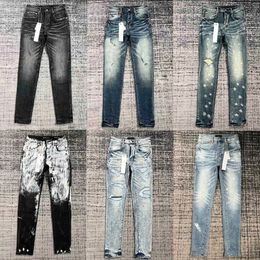 Herren-Jeans, Designer-Herren-Lila-Hose, Pantalones, zerrissen, gerade, normaler Denim, Risse, ausgewaschen, alte lange Löcher