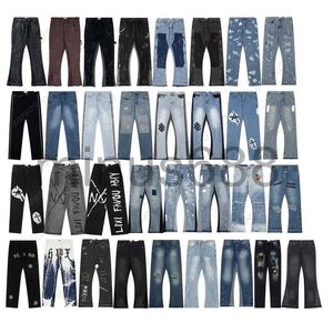 Jeans pour hommes Designer Mens Vintage Splashed Ink Trendy High Street Vibe évasé jambe large hommes en détresse déchiré rock hip hop empilé noir