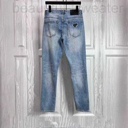 Jeans voor heren ontwerper nieuwe P-familie PRA Pu kleine rechte casual broek driehoek label zelfklevende strip geborduurde letter denim 4S29