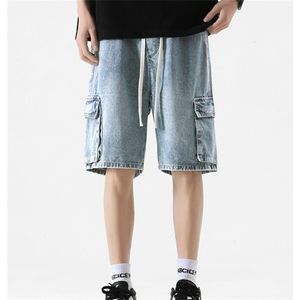 Heren jeans designer broek broek zolige jeans werk shorts lente en zomertijs eenvoudige massieve kleur shorts pocket trekkoord vijf broek