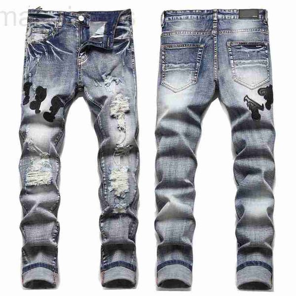 Jeans pour hommes Designer personnalisé beau jean hommes marque de mode collé tissu broderie badge trou tendance décontractée version coréenne élastique petit pied jeunesse C3W6