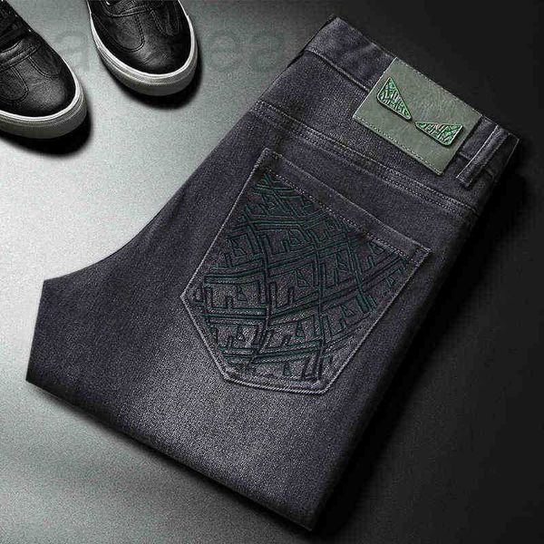 Pantalones vaqueros de diseñador para hombre estampados otoño gris negro estampado tridimensional lavado gato barba estilo de gama alta pantalones casuales KCQV