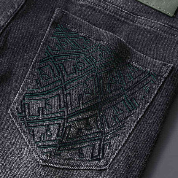 Diseñador de pantalones vaqueros para hombre Impreso Otoño Gris Negro Tridimensional Estampado Lavado Gato Barba Estilo de gama alta Pantalones casuales S54X