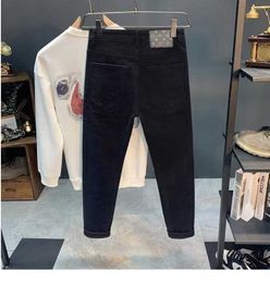 Jeans pour hommes designer pur coton noir automne 2022 nouveau Slim Fit pieds élastique haut de gamme européen petit pantalon droit SPOH MXD3