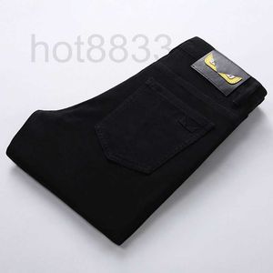 Herenjeansontwerper Pure Black Jeans Laofo's 2022 Nieuwe herfst- en winter heren pluche slanke voeten stretch fleece broek trend 5bba