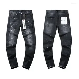 Heren jeans ontwerper paarse merk mode heren high street verf gat zwarte broek lang rechtdoor