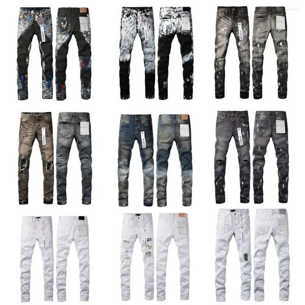 Jeans para hombres Diseñador Púrpura Marca Hombres Mujeres High Street Wash Denim Botón de cremallera bordado Slim Pierna recta Ropa de moda clásica