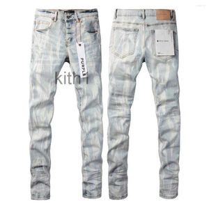 Jeans pour hommes Designer Purple Marque Mens Mâle Bleu clair Y2K High Street Peinture Graffiti Motif Endommagé Pantalon Skinny Ripped B283