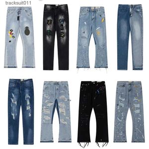 Jeans pour hommes Designer jeans violets pour hommes mode hommes épissage déchiré denim pantalon de luxe hip hop en détresse hommes femmes pantalons noir Galler Dept 240229