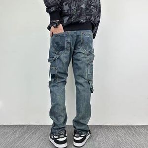 Heren jeans ontwerper retro hiphop cartoon grafische streetwear denim los rechte motorrijder hoogwaardige mode casual lange mannen gescheurde jeans maat 28-38