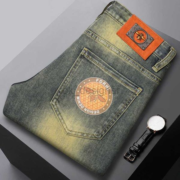 Diseñador de jeans para hombres Little Bee Bee bienes europeos de la industria pesada Jeans de altura de alta gama Slim de los hombres delgados para hombres
