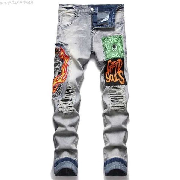 Jeans para hombres Diseñador Jeans ajustados Moda de verano Pantalones de chándal de lujo Pantalones morados de lujo Patrón de estrellas ocasionales de gran tamaño rasgados 1pqvu