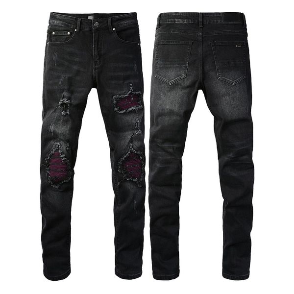 Jeans pour hommes Designer slim fit denim jean Hommes Broderie Patchwork Déchiré Pour Tendance Marque Moto Pantalon Hommes Maigre Long Droit Trou High Street denims