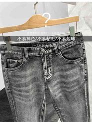 Designer de jeans pour hommes printemps 2022 et été Smoky Grey Boutique simple taille moyenne micro élastique petit jean droitYA14 Y355