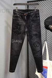 Herenjeans ontwerper Lente en herfst Nieuw modemerk voor heren Zware industrie Hot Diamond Printing Elastic Fit Veelzijdige zwarte broek HRM5