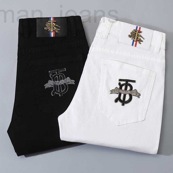 Designer de jeans pour hommes Printemps et été jeans pour hommes pur noir blanc coton bicolore haut élastique petit pied ajusté version coréenne b marque I7IZ