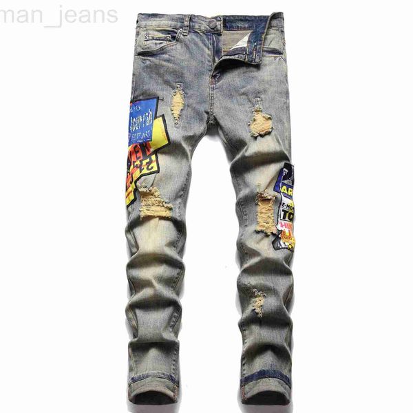 Jeans pour hommes designer printemps et été nouveau style spécial mode trou porté patchwork taille moyenne pantalon en denim pour hommes L5R3