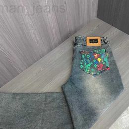 Heren Jeans ontwerper Lente herfst jeans broek regenboog graffiti denim broek heren stretch slanke rechte pantalon trendy cropped CGYO