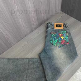 Heren Jeans Designer Lente herfst jeans designer broek regenboog graffiti denim broek heren stretch slanke rechte pantalon trendy cropped X1PM
