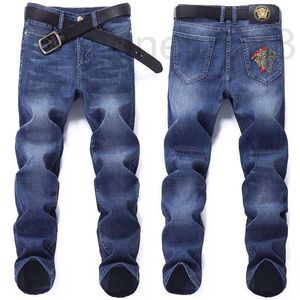 Heren jeans ontwerper lente zomer jeans heren medusa geborduurde denim broek slanke rek rechte poten broek mode 2oke 2oke