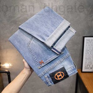 Jeans Masculino Designer Primavera/Verão Edição Coreana Pé Pequeno Elástico Ajuste Justo Marca Europeia Calça Azul Claro H Home 7VES