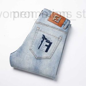 Heren jeans ontwerper lente/zomer dunne dunne slank fit kleine ft trendy lichtblauw monster q9lm zwl6