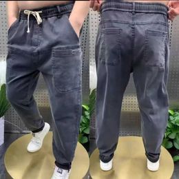 Designer de jeans masculin streetwear lavé hommes luxe baggy arme élastique denim six poches pour pantalon de harem au printemps