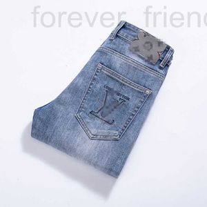 Heren jeans ontwerper zomer nieuw voor high -end merk slanke fit kleine voeten trendy blauwe broek t3wm