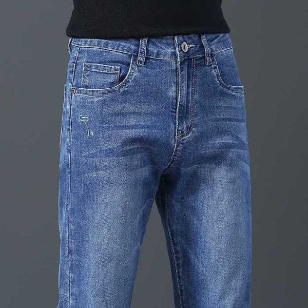 Jeans pour hommes Designer Summer Thin Polyvalent China-Chic Imprimé Marque de mode Élastique Slim Fit Petits pieds Pantalon à jambe droite pour