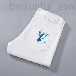 Designer de jeans masculin Top Top Luxury European Edition blanc avec lyocell lavage et couleur de contraste petit pantalon mince pantalon d'été Edql
