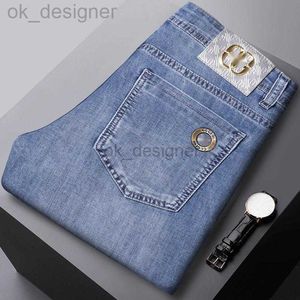 Heren jeans ontwerper trendy merk heren jeans lente/zomer nieuwe trendy hot gestempelde elastische slanke fit kleine voeten broek